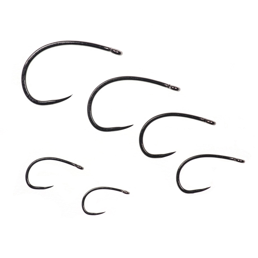ICERIO 30PCS Black Nickel Barbless Curved Nymph Emerger Scud Shrimp Fly Tying Hook 2X Gap Trout Hook