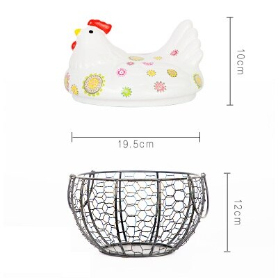 Æg frugt metal opbevaring kurv keramik med låg stor kapacitet mesh brød kurv høne ornament organizer køkken kurv: 5