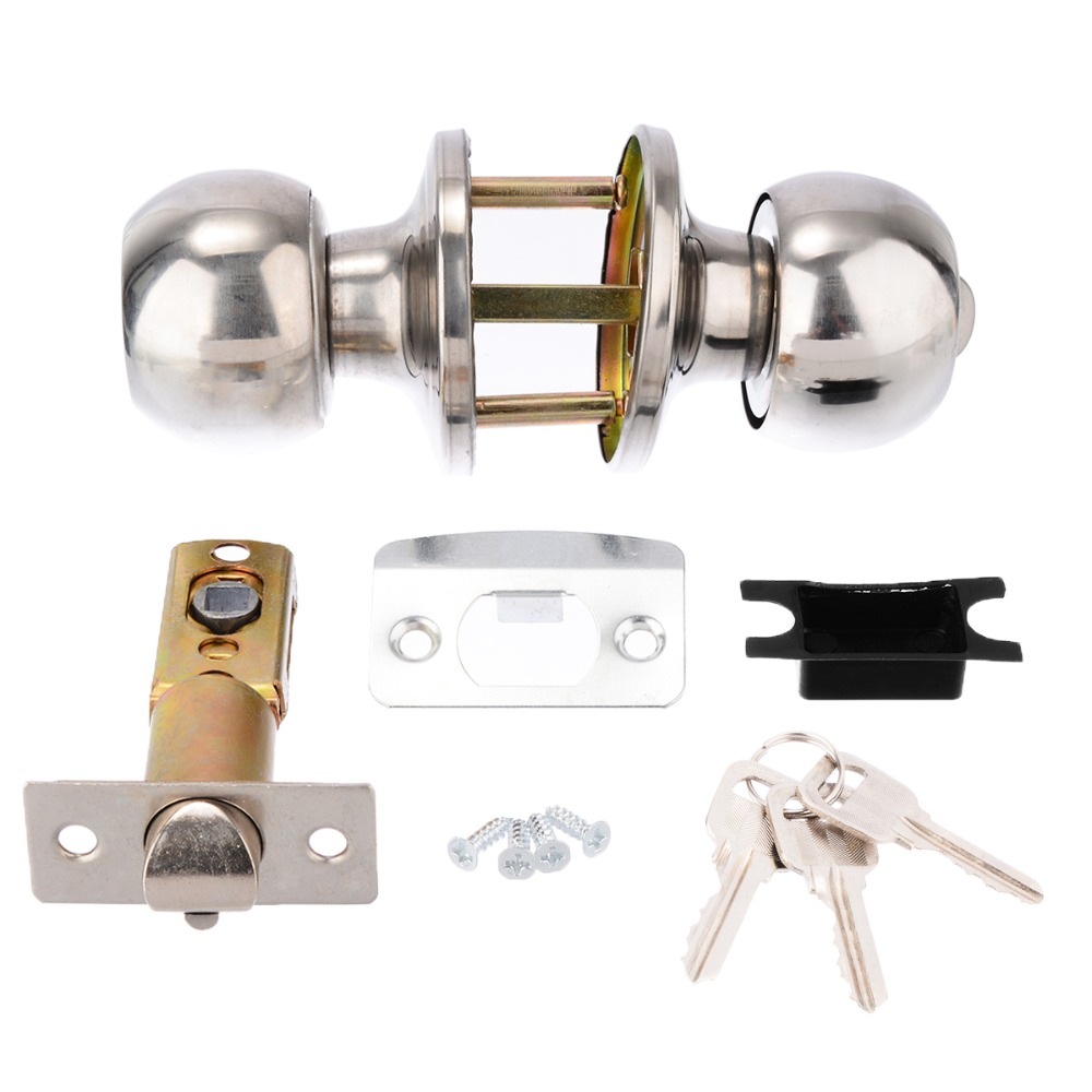 Stainless Steel Round Ball Door Knob Set Knob Handle Handle Lock With Key for 25mm-45mm Door Hardware Sliver for Bathroom