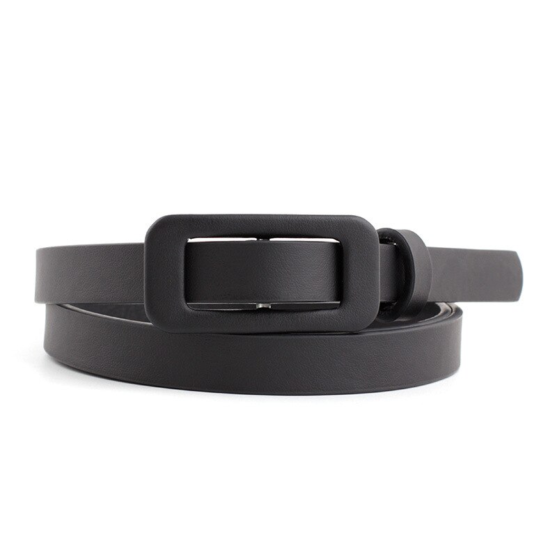 cinturón delgado de cuero de PU para mujer, Color caramelo, hebilla cuadrada, correa de cintura ajustable, vestido Simple de , pretina femenina: Black