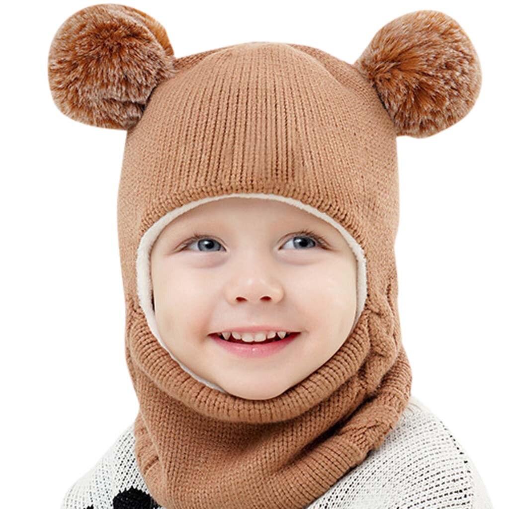 Herfst winter kindermutsen pompon bal muts kinder mutsen muts meisjes jongens warme wollen capuchon muts baby sjaals peuter mutsen: Koffie
