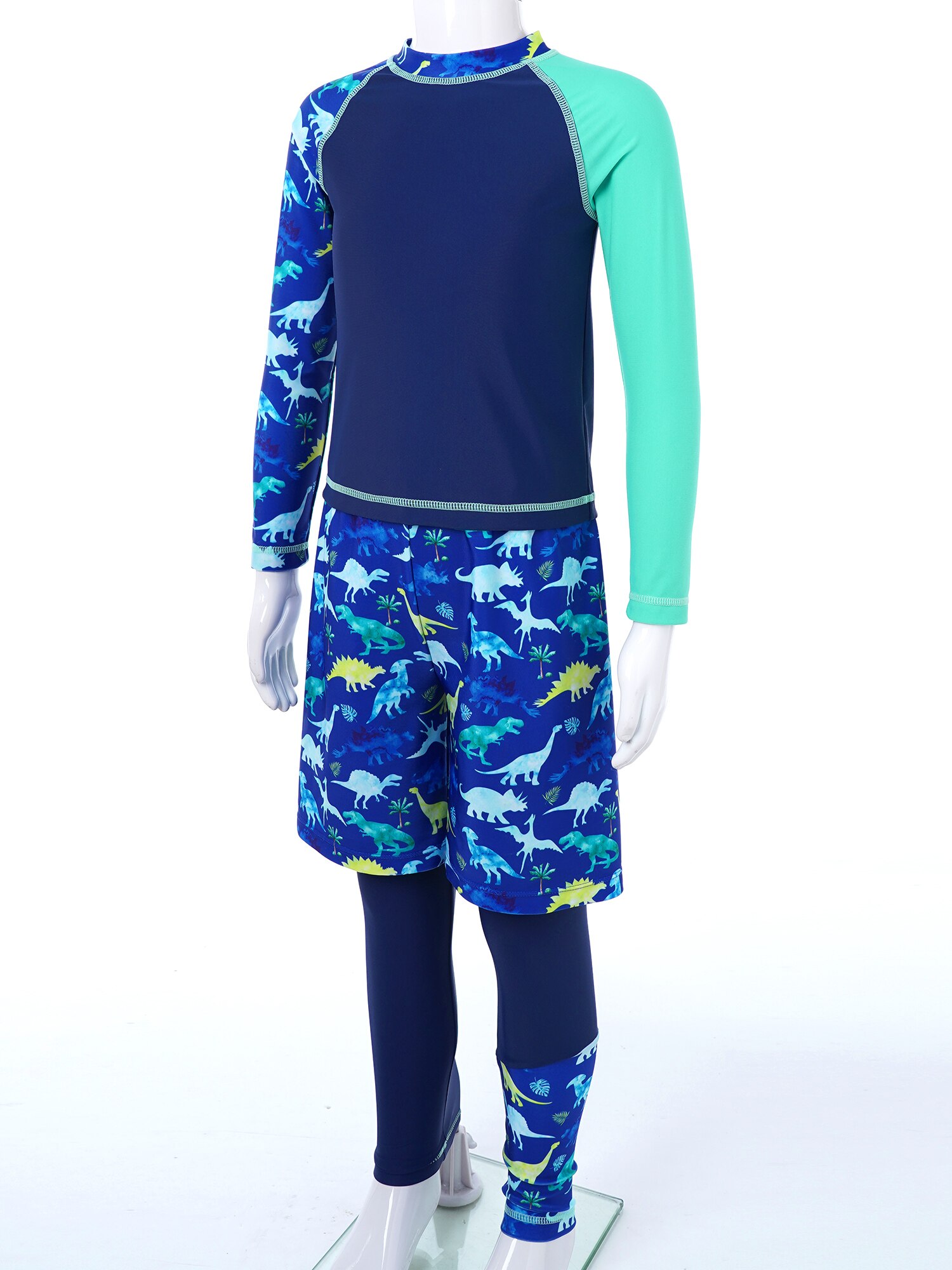 #6-16 Jaar Kinderen Jongens Rashguards Badpak Lange Mouwen Cartoon Dinosaurus Print Tops Broek En Shorts Badpakken strand Badmode