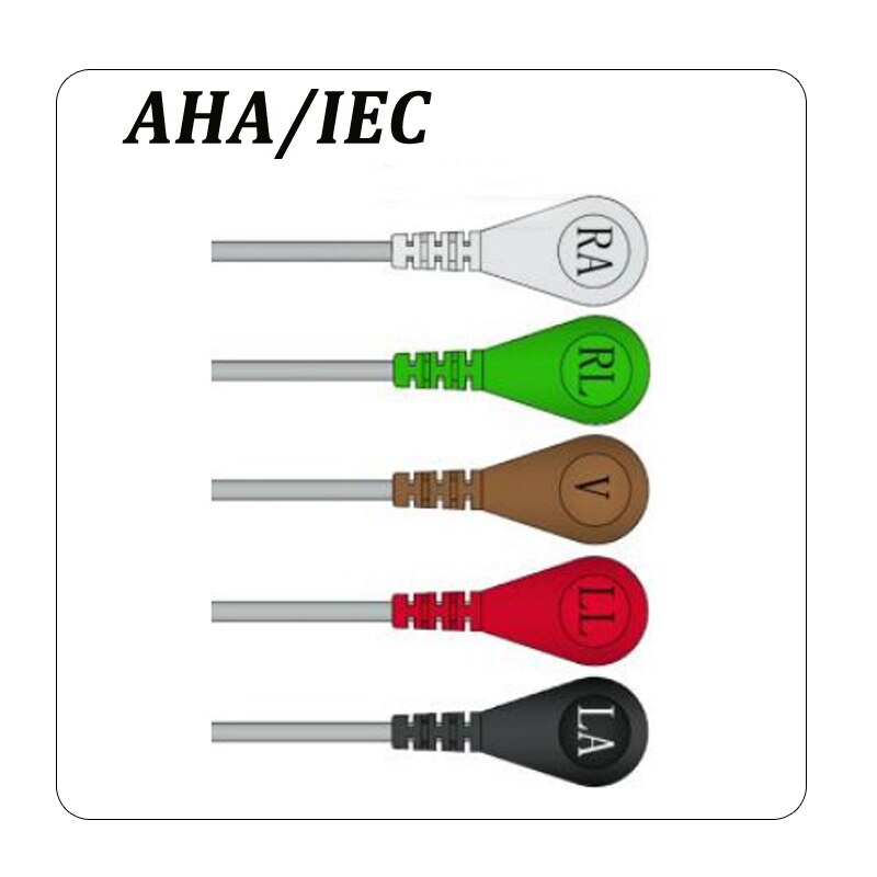 Mindray PM7000 PM8000 PM9000 MEC1000 MEC2000 6 Pins Een Stuk 5 Lood 3 Lead Ecg-kabel Snap Clip Op terminal: 5 lead snap / ons aansluiten