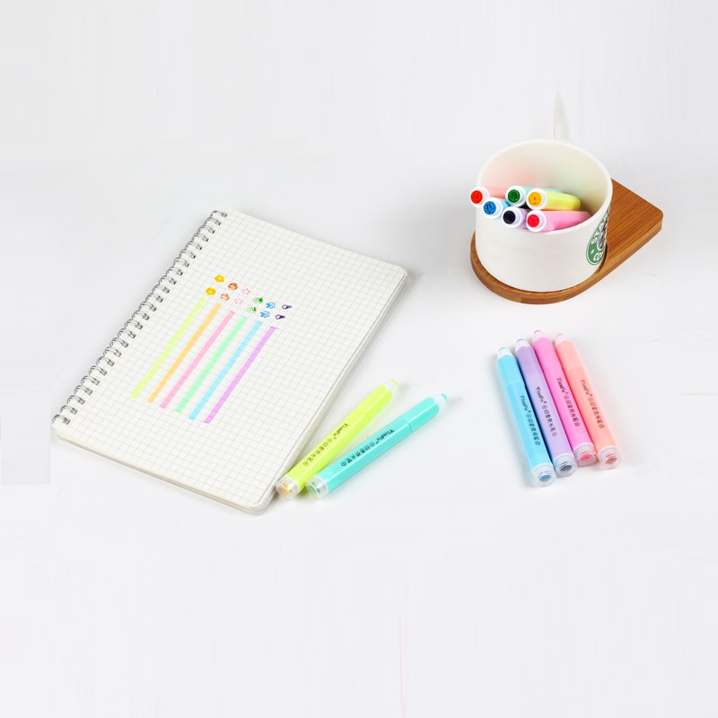 Pencil Shaped Stamp Highlighter Pen Double Ended Hexagonal Mini Fluorescent Marker 6 Pcs/ Bag Textmarker Students Kids