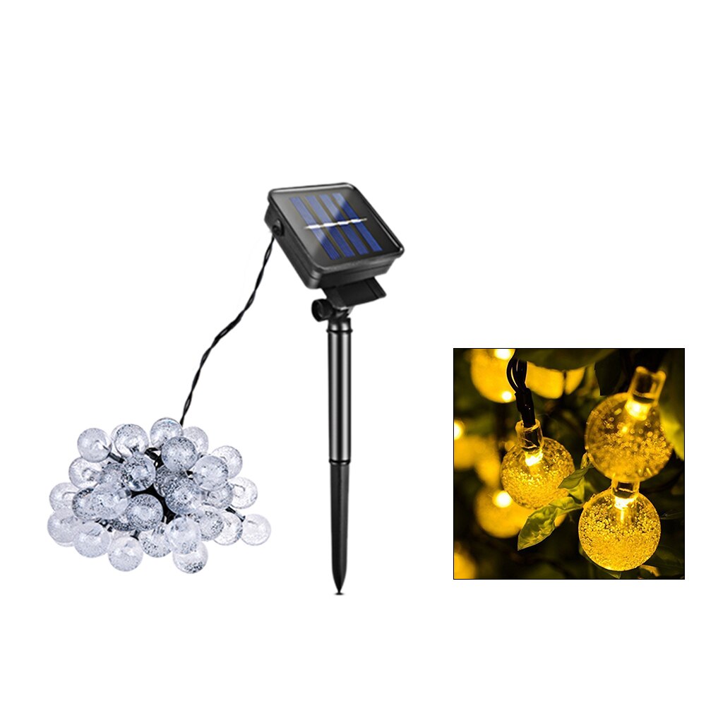Foxanon Solar String Lights 6M 7M Fairy Ball Cherry blossom Lawn Lamp Christmas Decorative Lighting For Outdoor Garden: Ball WW / 7m 50led