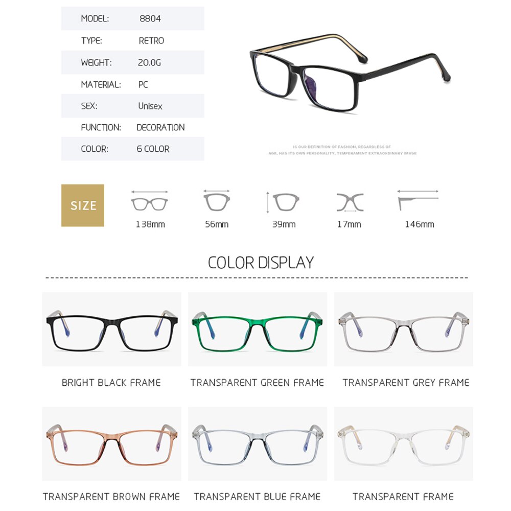 Computer Glasses Frame Anti Blue Light Blocking Filter Reduces Eye Strain Clear Lens Regular Game Goggles Optical Eyewear