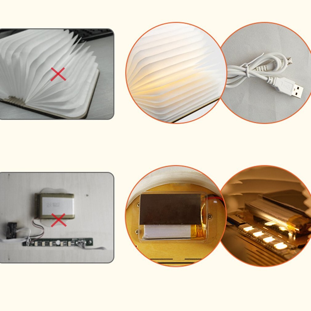 Innovative LED Foldable Wooden Book Shape Desk Lamp 5W USB Rechargeable Portable Folding Book Reading Light for Home Decor