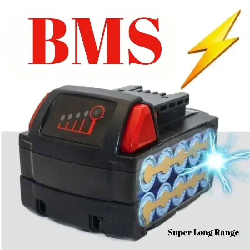 For Milwaukee M18 Power Tool Battery, Charger, BR, XC, 18V, 6000mAh/9000mAh/12000mAh M18B5, 48-11-1860, Built-in 18650 Battery