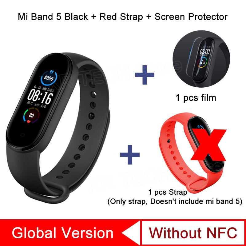 Xiaomi Mi Band 5 Smart Bracelet Band AMOLED Screen Miband 5 Smartband Fitness Wristband Heart Rate Monitor Bluetooth Sport Water: GL Red