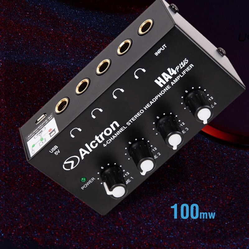 Alctron 4-Channel Portable Stereo Headphone Amplifier Mini Earphone Splitter Amp TRS Headphones Output Jack