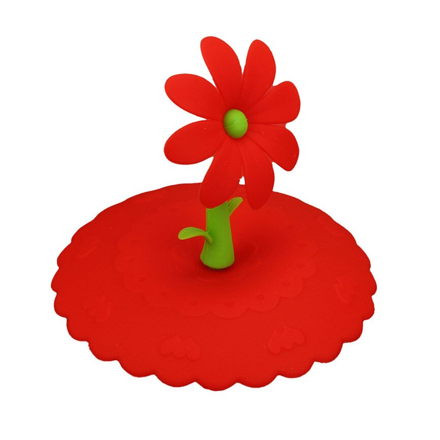 DIY Leuke Zonnebloem Kant Stof Herbruikbare Siliconen Cover Cup Gratis Splicing Thermische Isolatie Cup Seal Cover 0935: red