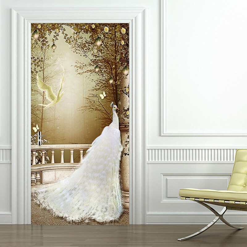 3D Animal Landscape Door Sticker Living Room Restaurant Wallpaper PVC Self-Adhesive Waterproof Door Poster Home 3D Decal