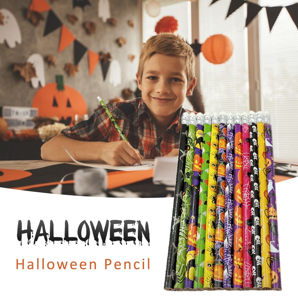 Crayons en bois thème Halloween, crayons en Graphite HB pour l'école et le bureau, papeterie mignonne