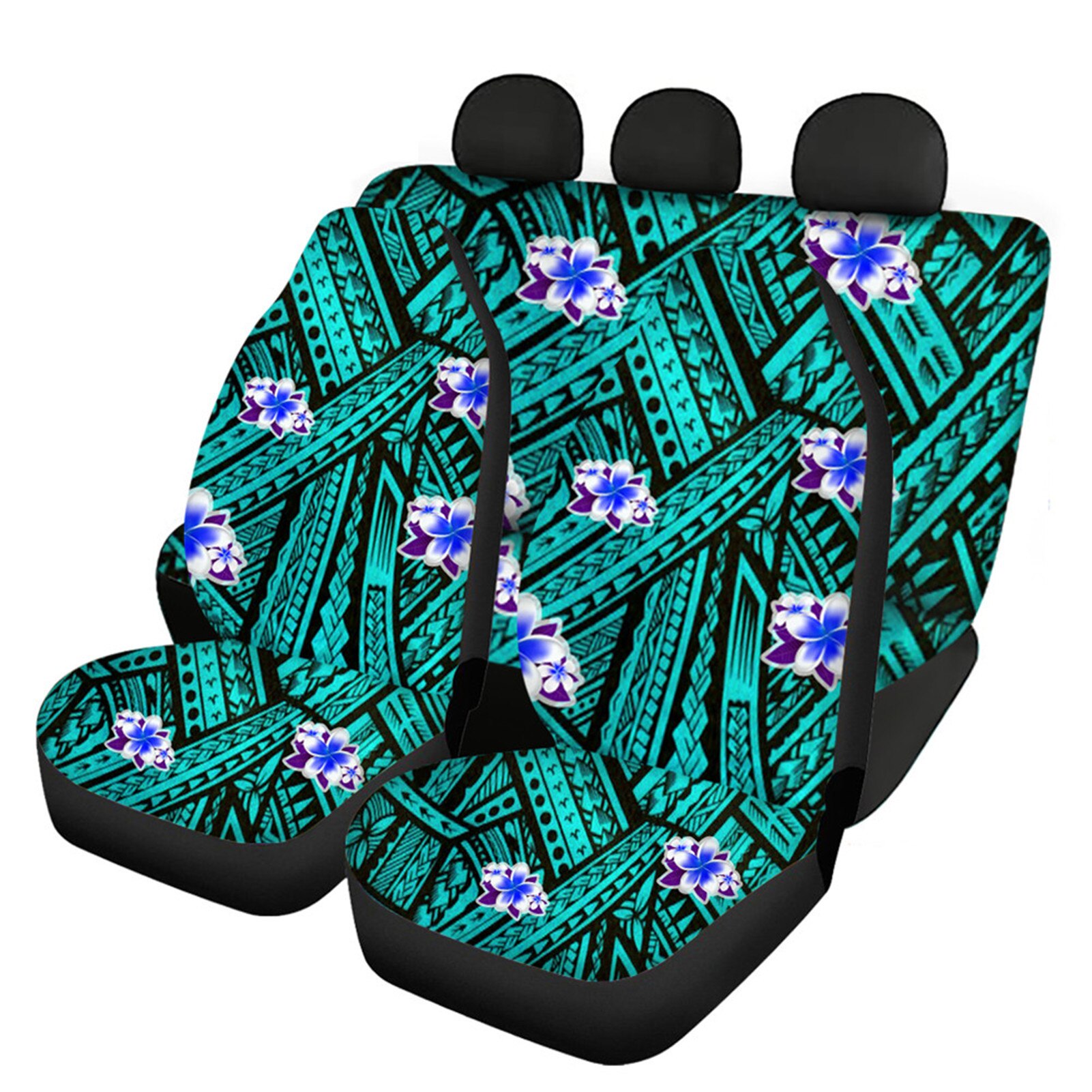 INSTANTARTS-Fundas de asiento de coche con estampado Floral, Hawaiano, Polinesia, Plumeria hibisco, juego completo de 4 fundas lavables: HTAC163F9