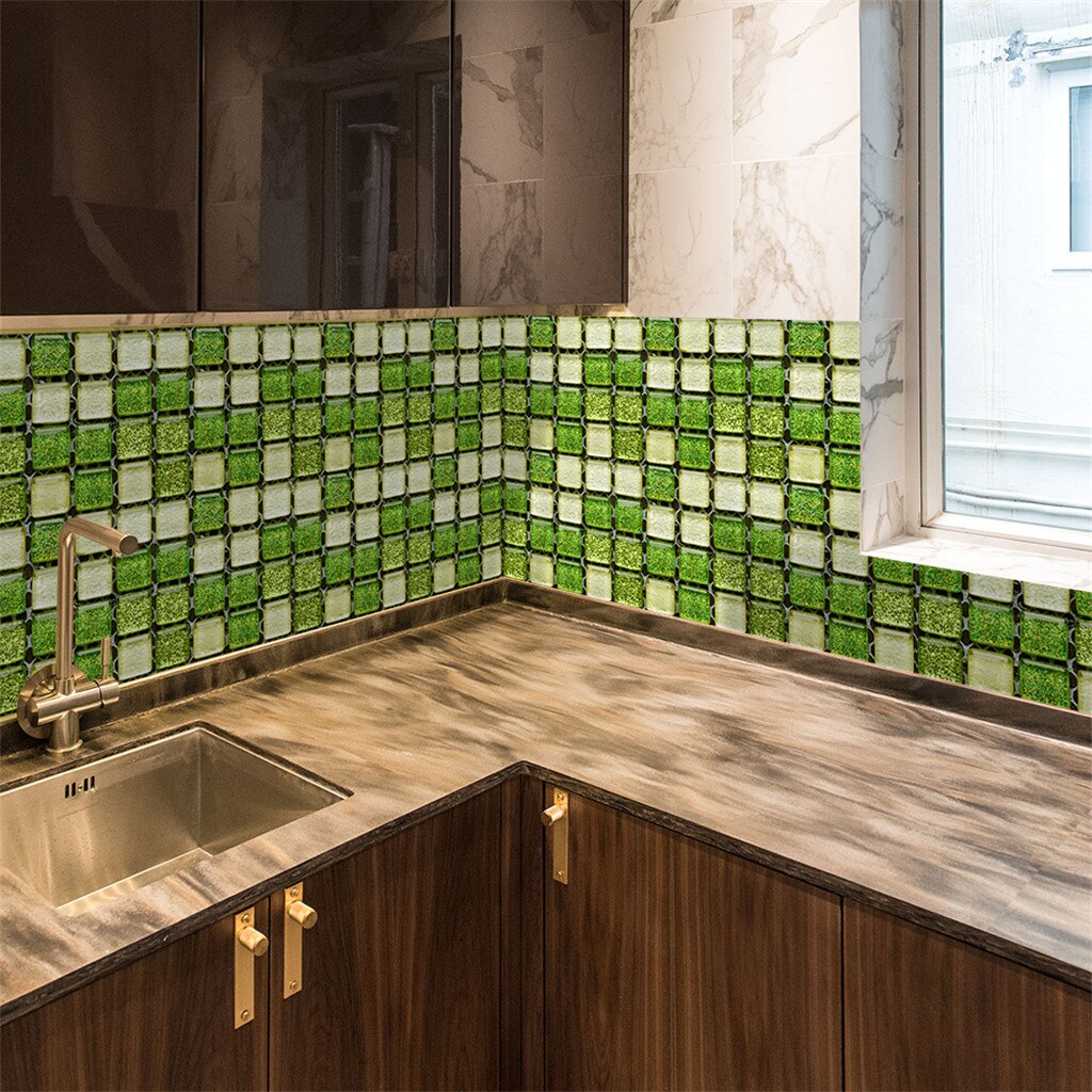 10 stk mosaikvæg fliser skræl og stick selvklæbende backsplash diy køkken badeværelse hjem væg klistermærke vinyl badeværelse 3d #w3