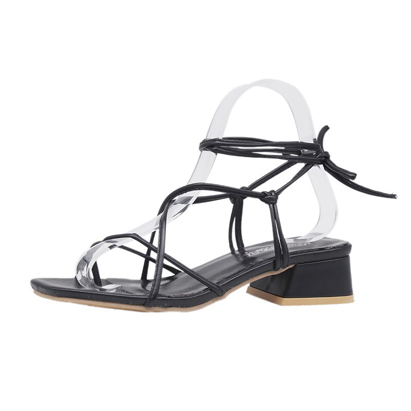 Sandalen Vrouwen Vierkante Teen Dubbele Band Sandalen Femme Clip Teen Dikker Med Hoge Hakken Gladiator Sandalias Mujer Cross-Tie sandalen