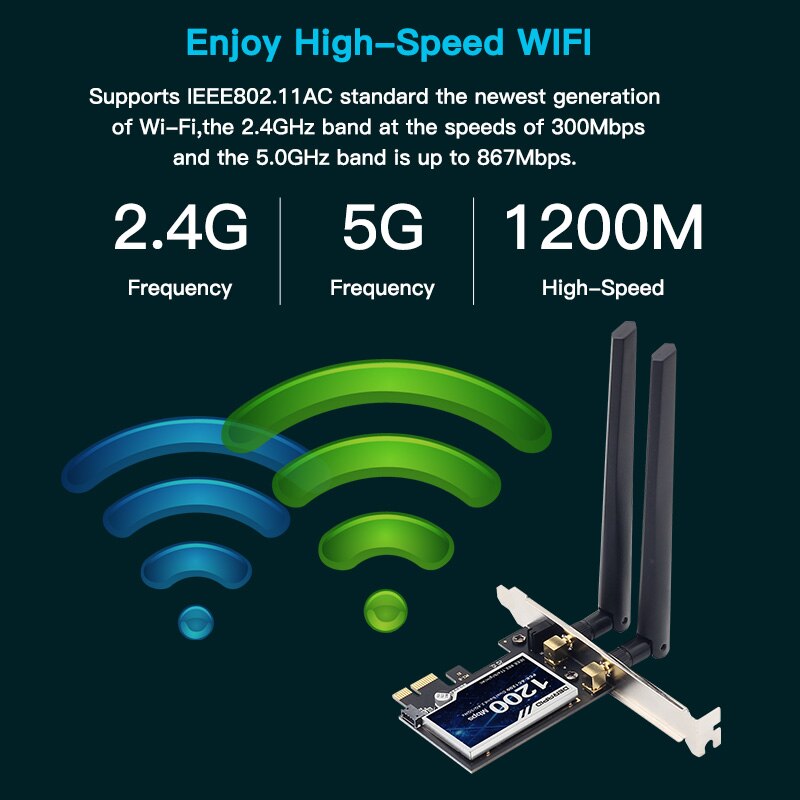 1200Mbps Wireless PCI-e Adapter 802.11ac Bluetooth 4.0 WiFi Wlan Card 2.4G/5GHz Desktop Wifi PCI Express Adapter For Win 7 10 11