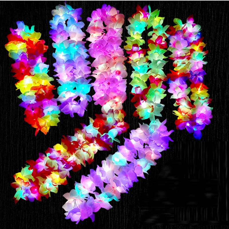 10pcs LED Light Up Flashing Hawaiian Leis Hula Dance Garland Artificial Flowers Neck Loop Necklace Glow Party Supplies Christmas: Burgundy