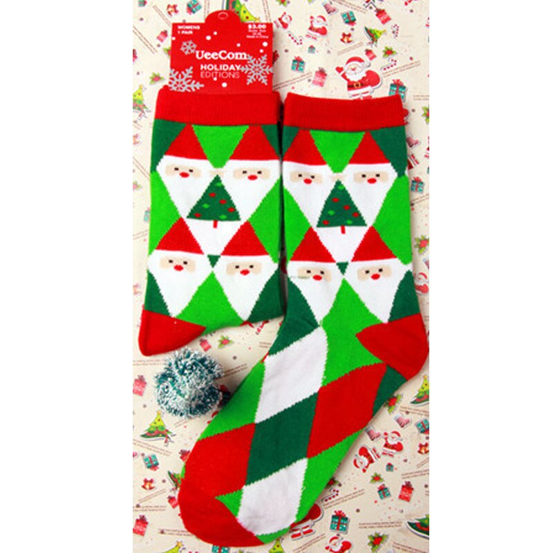 vrouwen Winter Sokken Kerst Cartoon Print Lange sokken Kerstcadeau Warme Zachte Kerstman Elanden sok: 7