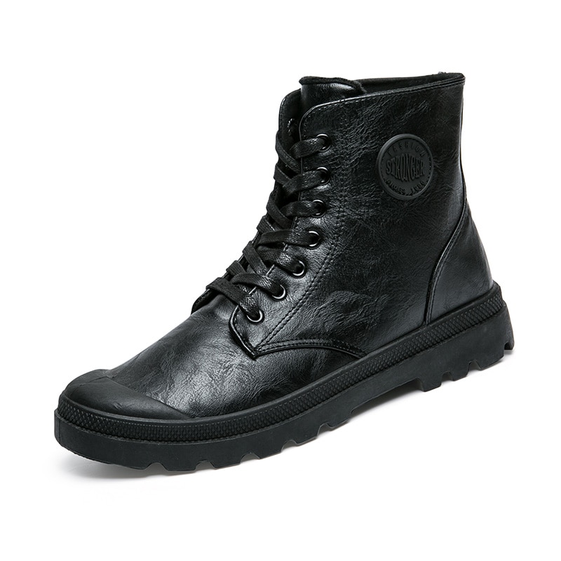 Waterdichte heren leren laarzen warme casual heren tooling laarzen katoenen hoge leren heren platte martin laarzen