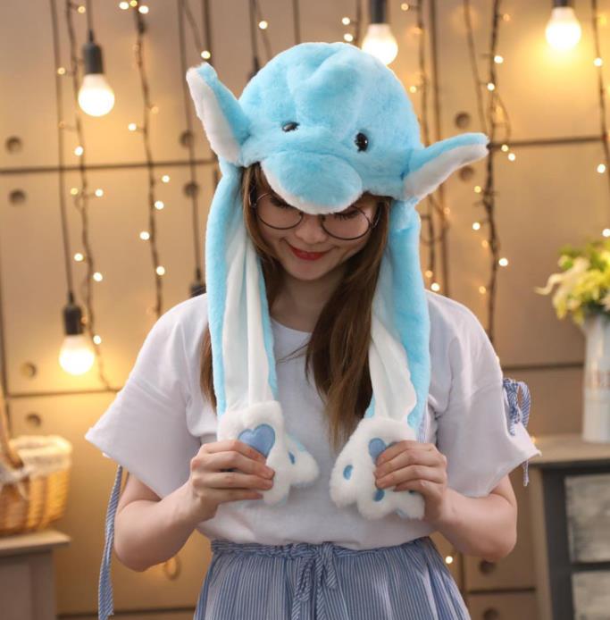 Girls Animals Ear Moving Jumping Hats Children Women Warm Plush Rabbit Winter Caps Kids Cute Bunny Fuzzy Pinch Airbag Funny Hats: 10