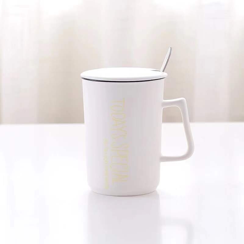 2022 Engels Keramische Cup Beker Met Deksel Lepel Koffiekopje Grote Capaciteit Melk Cup Ontbijt Cup Paar Cup water Cup: 4