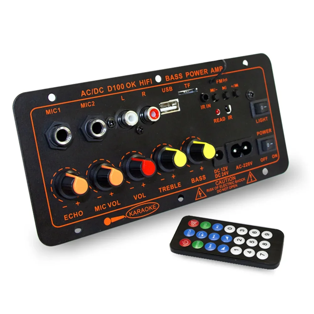 600W Bluetooth 5.0 MP3 Amplifier Board 12V 24V Dual Microphone AMP Module USB TF FM Car Music Lossless Bass Sound for Subwoofer: Orange / 110V