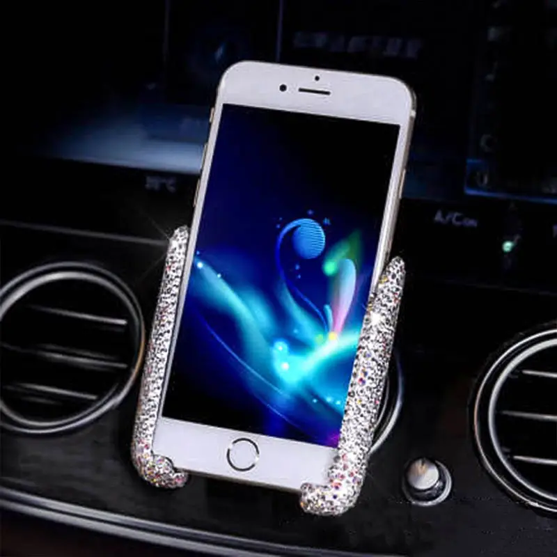 Diamond Crystal Car Phone Holder in Auto Stand Cellphone Bracket Holder for Phone Auto Stuff Bling Car Accessories for Women: Orange