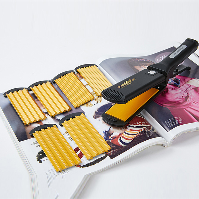 4-in-1 Women Interchangeable Plates Hair Straightener Crimping Iron Crimper Hair Styling Tool deep wave Straightening Iron