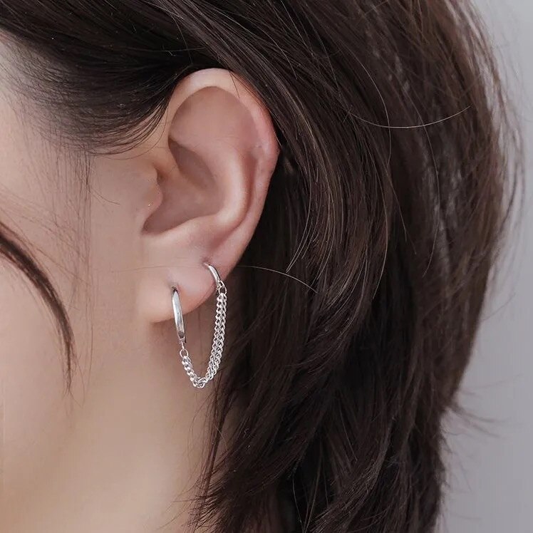 1Pcs Rvs Dubbele Oor Gat Link Chain Hoop Earring Voor Vrouwen Oor Sieraden Accessoires Cadeau: e232yin
