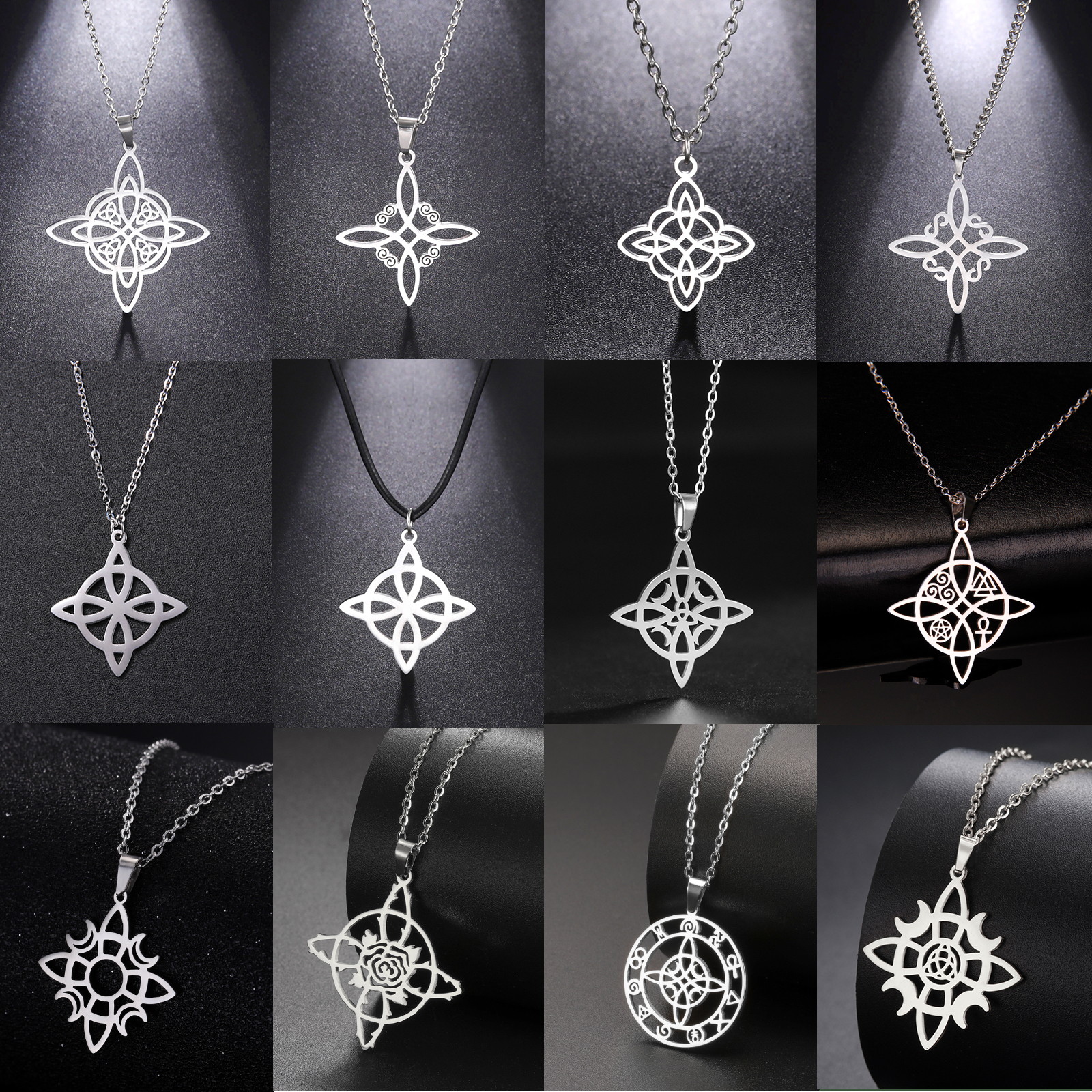 Clásico collar de nudo de bruja la Trinidad de la Media Luna masculina y femenina une amuleto de buena suerte joyas de acero inoxidable Amuleto de protección celta navideños de año