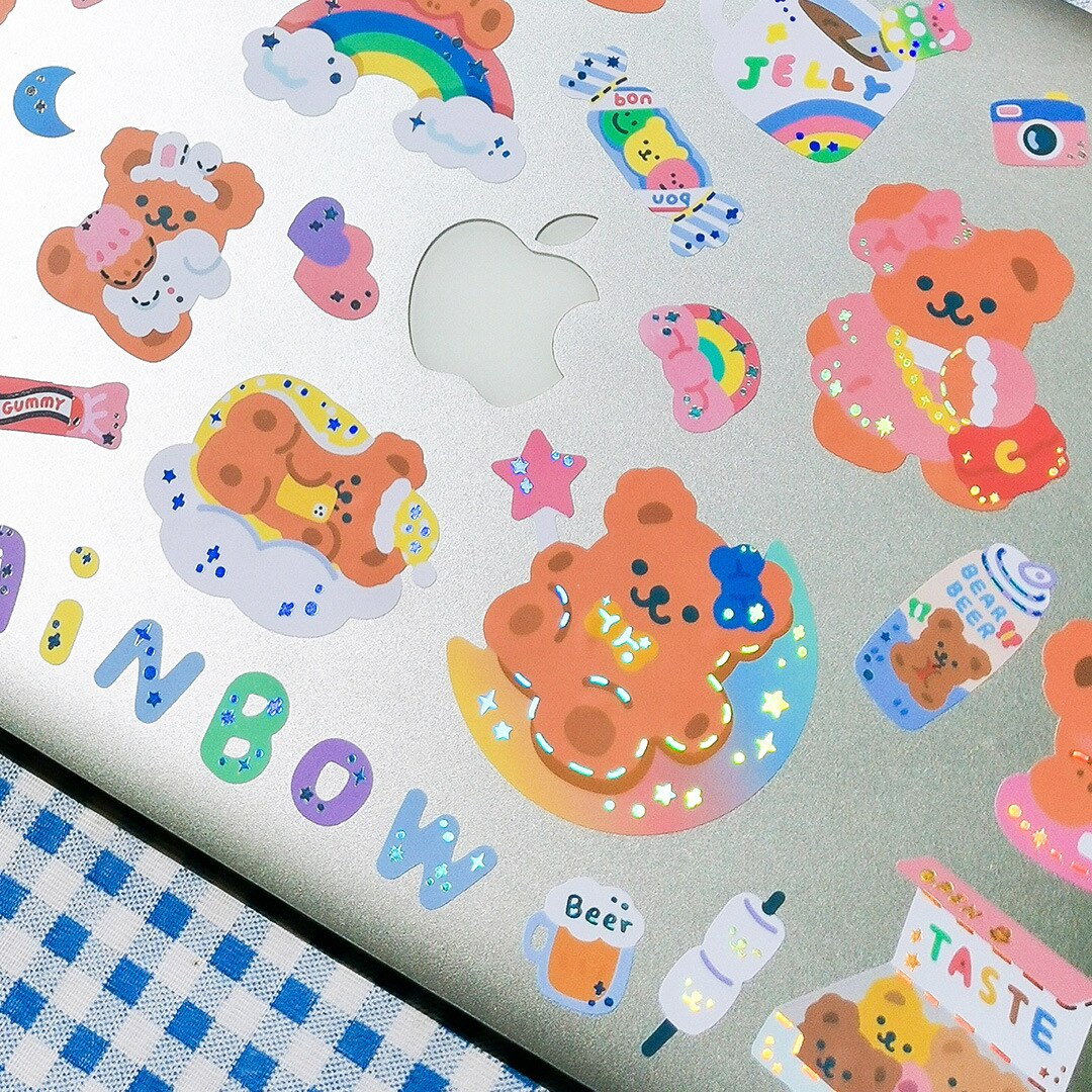 Mohamm 1Pc Milkjoy Series Korean Style Glittery Bear Stickers Decoration Scrapbooking Paper Stationary