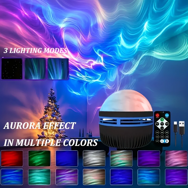 Proyector Aurora con efecto ondulado de agua, luz LED nocturna que cambia de 7 colores, Control remoto por USB para decoración de en el techo: Default Title