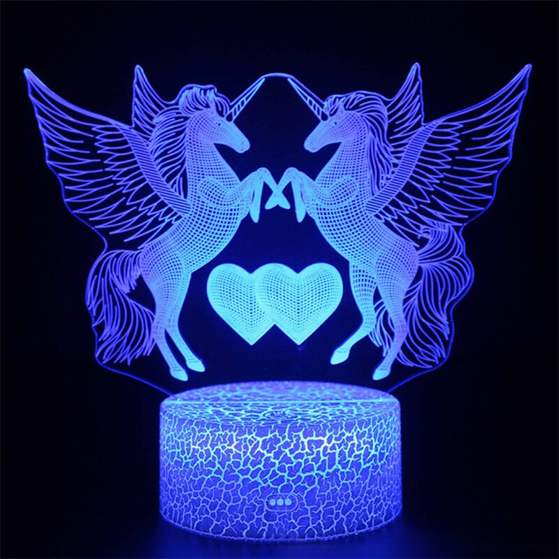 Linson 3D eenhoorn Led Licht eenhoorn Dier Lamp Led Nachtlampje USB Bureau Tafellamp Luminaria Home Decoratie Kinderen Speelgoed: 7 / Only with acrylic