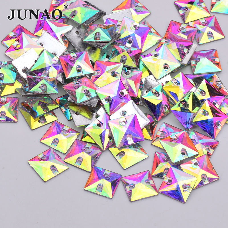 JUNAO 100pc 10mm Naaien Crystal AB Vierkante Strass Applique Plaksteen Resin Crystal Stones Naai Op Strass voor Kleding ambachten: 100pc 10mm CrystalAB