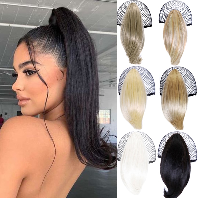 DIANQI Synthetic Hair Short Curly Blonde Black Small Ponytail Hair Grab Clip Hair Extensions For Women wigs