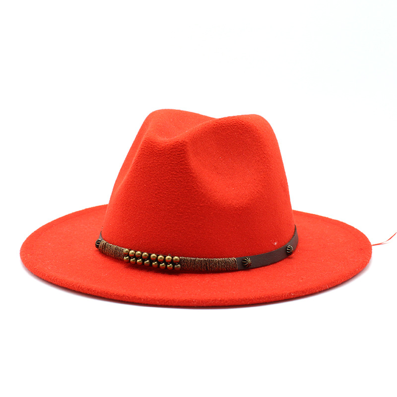 Women Men Wool Vintage Gangster Trilby Felt Fedora Hat Wide Brim Leopard Belt Gentleman Lady Winter Autumn Jazz Cap: orange red