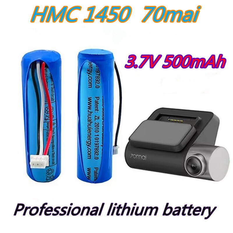 100% original battery, 70mai dash cam A800 hmc1450 backup battery, battery, 3-wire plug, 14x50mm, 3.7 V, 500 MAH,