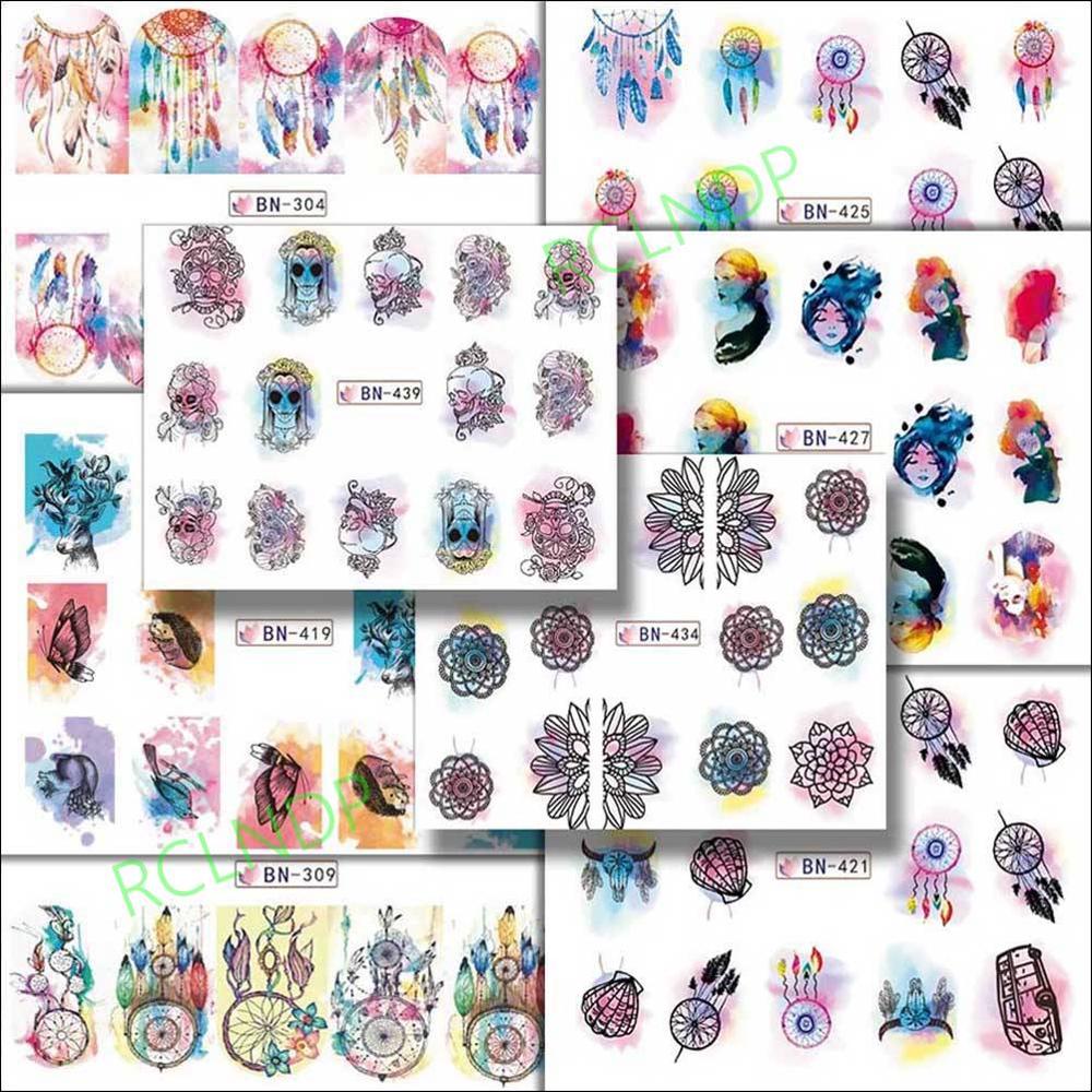 Pegatinas para Uña de agua, decoración artística, deslizador, mano con Calavera, de arenisca, calcomanía, accesorios de laca: green