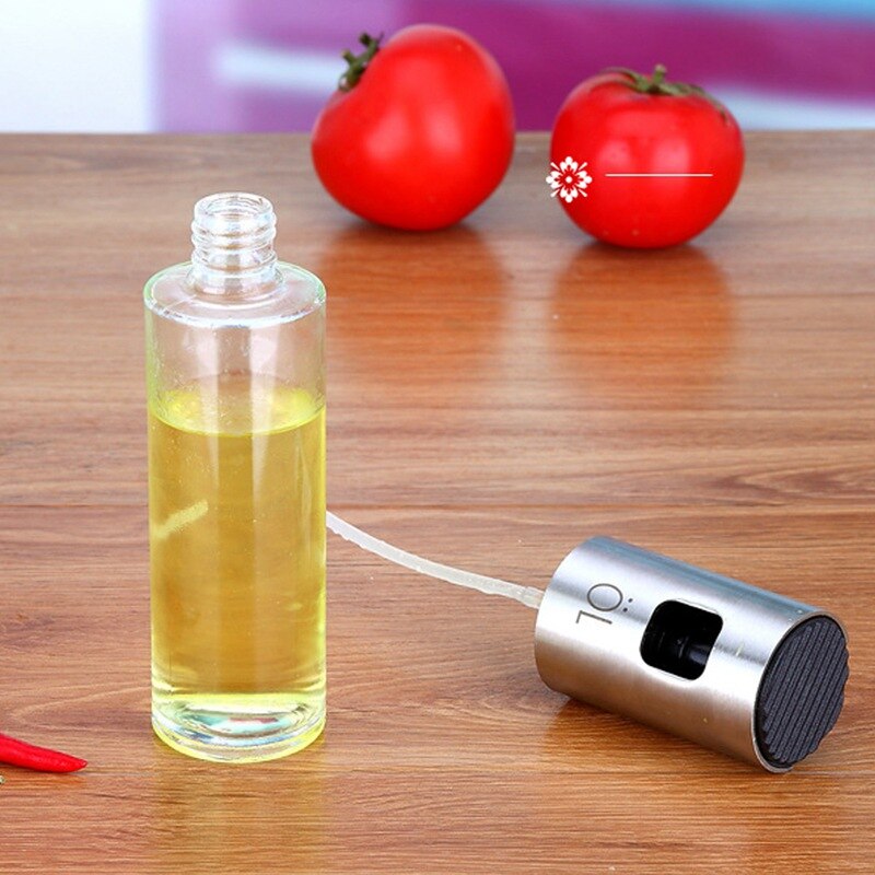 2PCS/Set Glass Oil Spray Bottle Pump Kitchen Olive Oil Sprayer Stainless Steel Oil Pot Bottle Oil Dispenser Gadget Cooking T