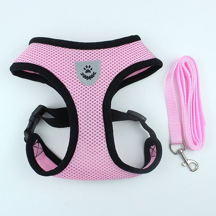 Ademend Pet Harness en Leash Set Nylon Mesh Harnas Hond Vest Leash Verstelbare Pet Harnassen Leidt voor Kleine/Medium /grote Hond: Pink / M