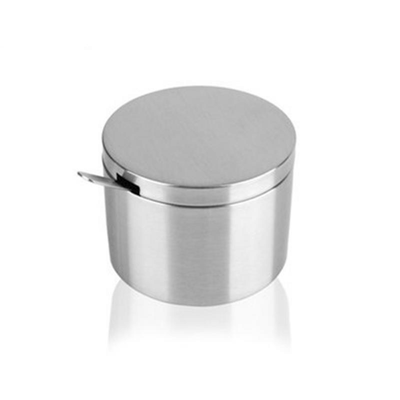 304 Stainless Steel Seasoning Jar Cylindrical Storage Tank Kitchen Tool Spoon Kitchenware Seasoning Box Supplies Dinnerware