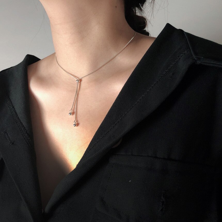 Lange Gouden Ketting Kettingen Voor Vrouwen Mode-sieraden Eenvoudigste Tassel Verstelbare Ketting Zilver Kleur Vrouwelijke Sieraden