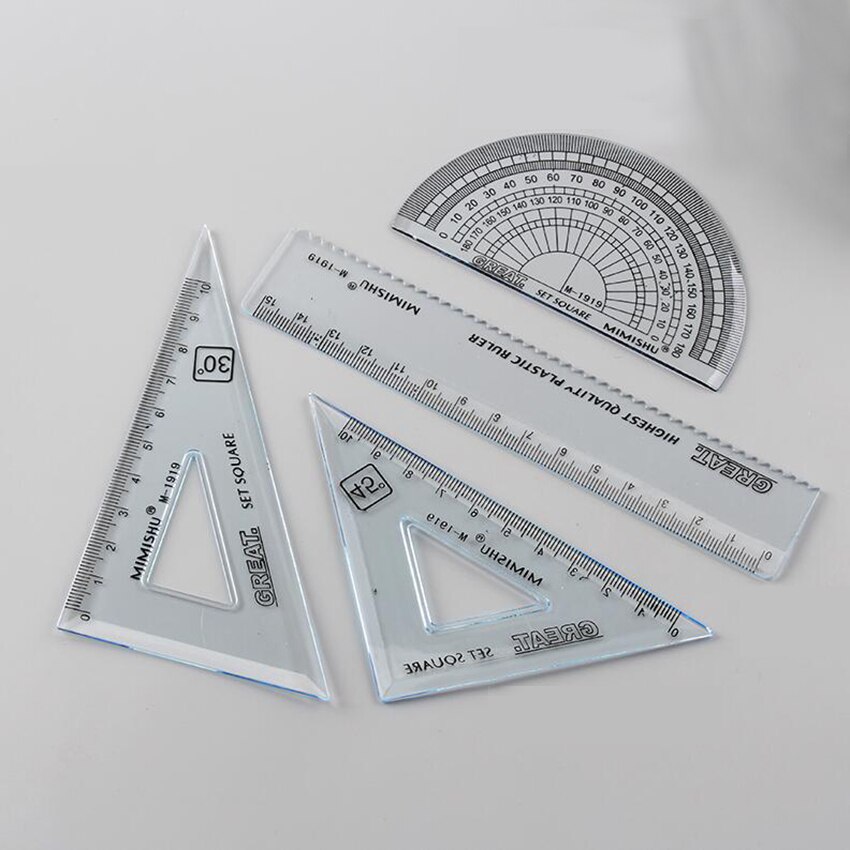 4Pcs=1Pack students drawing school supplies Set square triangle ruler plastic protractor/four sets