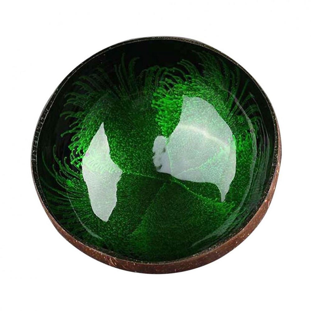 Special Organic Natural Coconut Shell Bowl Handmade Decor Breakfast Bowl Original Fruit Salad Dish Restaurant Tableware: green