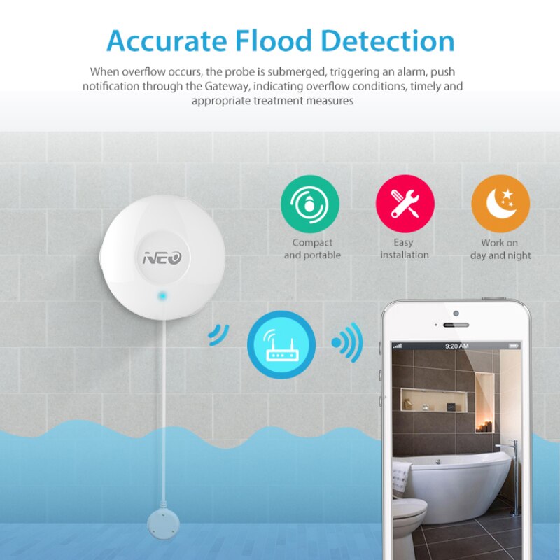 Smart Home Z Wave Plus Waterlek Sensor Z-Wave Eu 868.4Mhz Serie Water Lekkage Detector Met remote Probe Waterbestendig