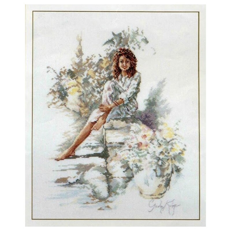 Amishop Beautiful Lovely Counted Cross Stitch Kit Flower Girl Flowers Lady Woman Lanarte 33869
