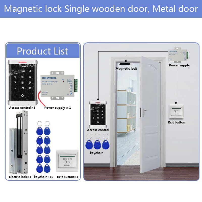 RFID Door Access Control System Kit Access Controller Keypad access + Power Supply + Electric Magnetic Lock Bolt Strike Locks: Kit6