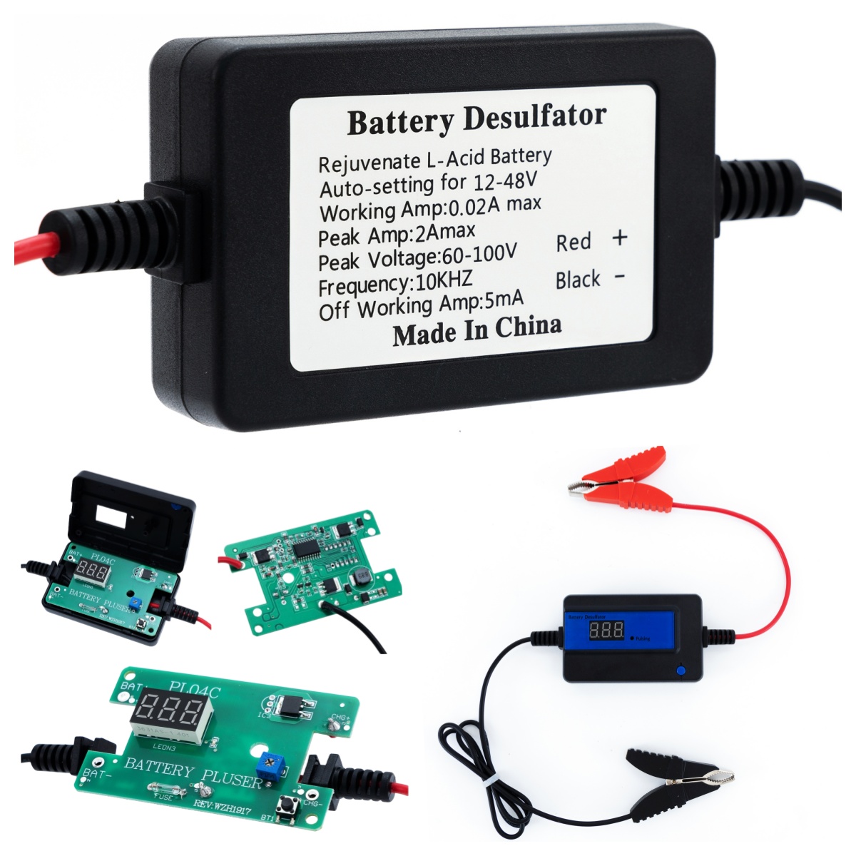 Blei-Säure-Batterie-Desulfator 12V 24V 36V 48V Batterie-Regenerator 2a Auto-Puls-Desulfator großer Clip