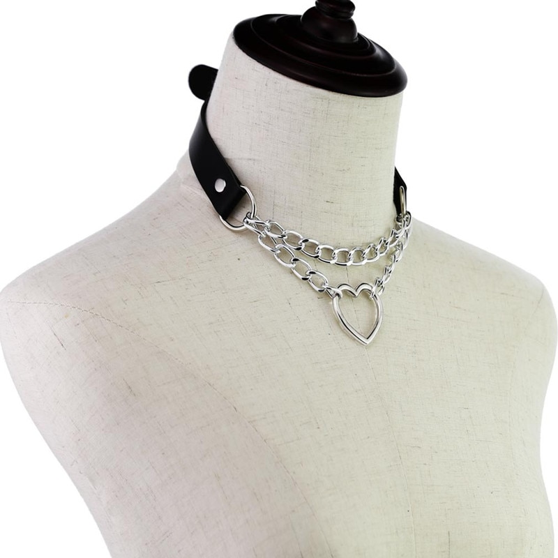 Gargantilla de cadena con corazón gótico oscuro para mujer, collar harajuku Punk, Gargantilla negra para mujer y niña, gargantilla de cuero Kawaii, joyería de bruja